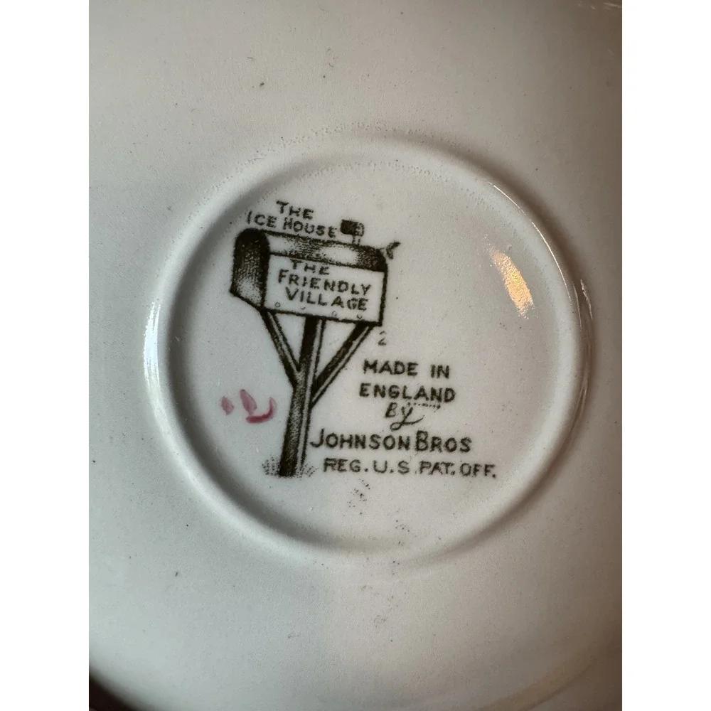 Vintage Set of 2 Johnson Bros Friendly Village Teacup Saucer Ice House England